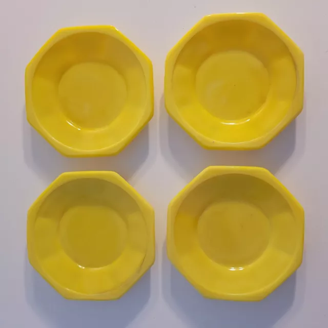 Octagonal Yellow Akro Agate Child's Toy plate Slag Glass 3-1/2" Vintage 4 piece