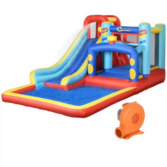 Outsunny 4 in 1 Bouncy Castle, with Slide, Pool, Trampoline, Climbing Wall