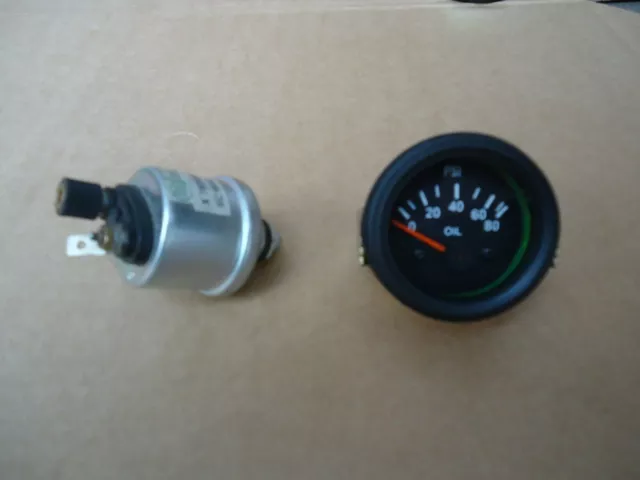 Oil pressure gauge with oil sender transducer 52 mm 2 1/16'' 80 psi black bezel