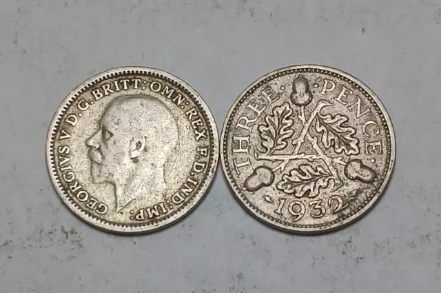 1932 Great Britain Silver 3 Pence - Vintage Threepence - George V - 1x Coin.