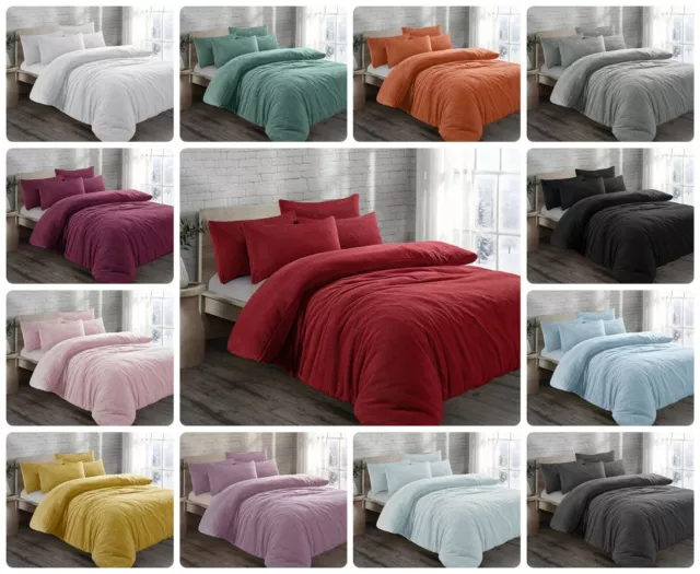 Teddy Fleece Duvet Cover Set Super Soft Warm Cosy Bedding Single Double King