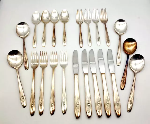 SILVER TULIP International Silver MCM Flatware Silverplate Set 22 Pcs Vtg 1956