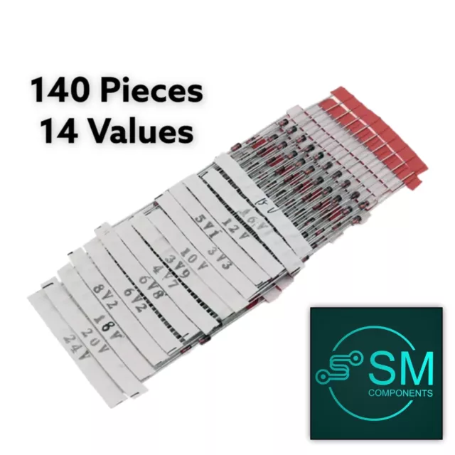 140Pcs 3.3-24V 14 Value 1W DIY Zener Diode Assorted Kit Voltage Regulator DO-41