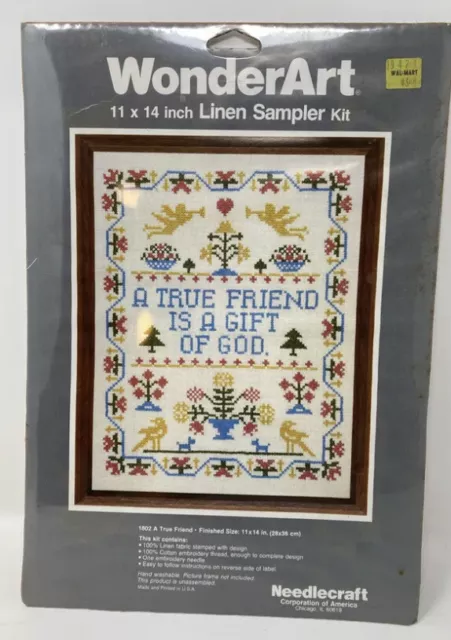 Kit de muestreo de punto de cruz Wonder Art ""Un verdadero amigo es un regalo de Dios"" #1802 lino