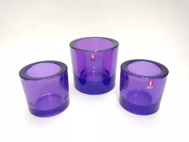 3 Iittala Finland Marimekko KIVI Glass Votive Tealight Glass Candle Holder LILAC