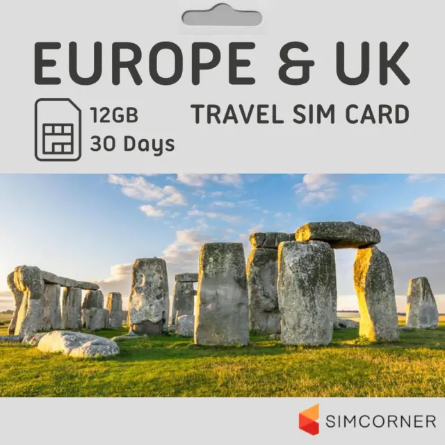 Europe UK Travel SIM Card (12 GB, 30 Days) - Prepaid SIM Card W/ Data & Unlimite
