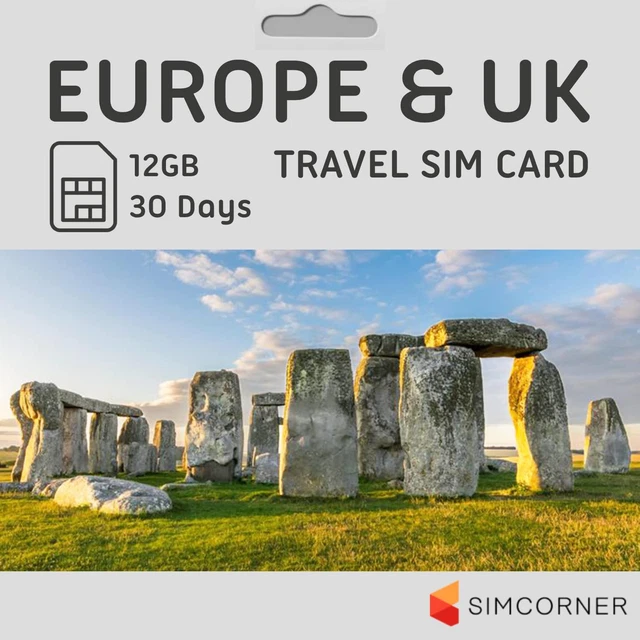 Europe UK Travel SIM Card (12 GB, 30 Days) - Prepaid SIM Card W/ Data & Unlimite