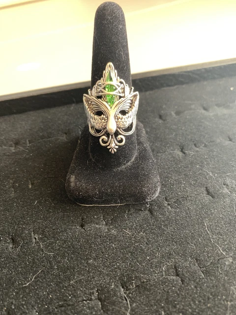 Silver Filled Ring Lab Made Gems Drama Mask Design