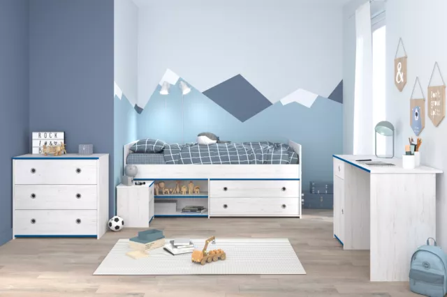 Parisot Smoozy 37a-Kinder-und Jugendzimmer Stauraumbett Weiß Blau 90x200