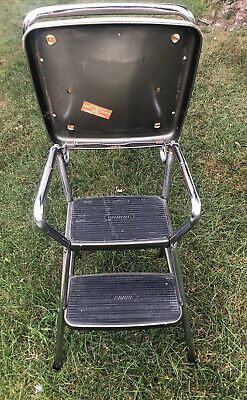 VTG Mid Century COSCO Kitchen Step Stool Chair Flip Seat Chrome Cream/White Seat 3