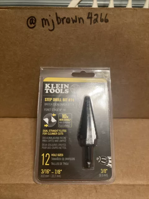 Klein Tools (KTSB14) 3/16" - 7/8" Step Drill Bit #14  12 Hole Sizes - NEW
