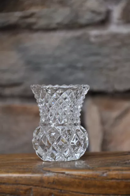 Antique  Crystal Cut  Glass Vase Toothpick Holder Vintage Old Collectible EUC