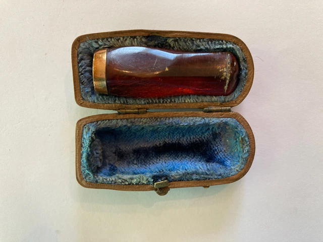 Antique Amber Gild and Silver Ring Cigarette/Cigar Holder Mouthpiece & Case