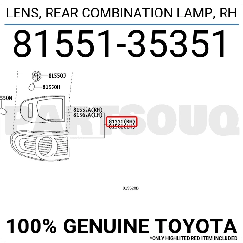 8155135351 Genuine Toyota LENS, REAR COMBINATION LAMP, RH 81551-35351 OEM