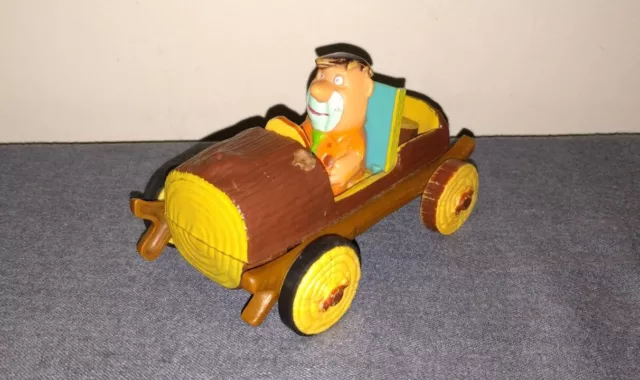 Vintage Flintstones - Fred In Log Car Toy 1977 Marx - Hanna Barbera