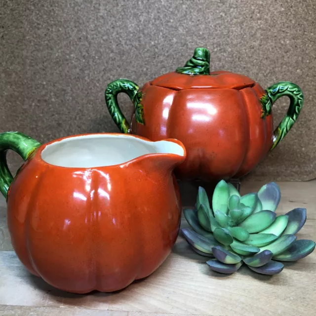 VTG 1950s Tomato by Maruhon Ware Creamer Pitcher & Sugar Bowl Japan, red pumpkin