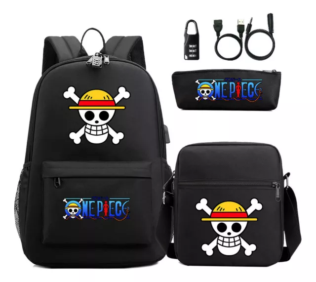 Cartoon Pirate King Usb Password Lock Youth Student Backpack Three Piece Set