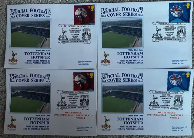 Tottenham Hotspur v Coventry City 19th August 1992 Dawn First Day Cover Set Of 4