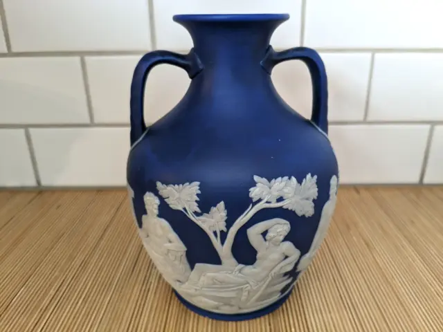 Wedgwood Portland Vase 8" Jasperware Dark Blue Glaze c1890s