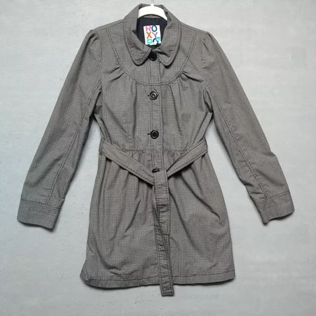 Roxy Jacket Womens L Gray Plaid Pea Coat Button Belted Pockets Lined Ladies