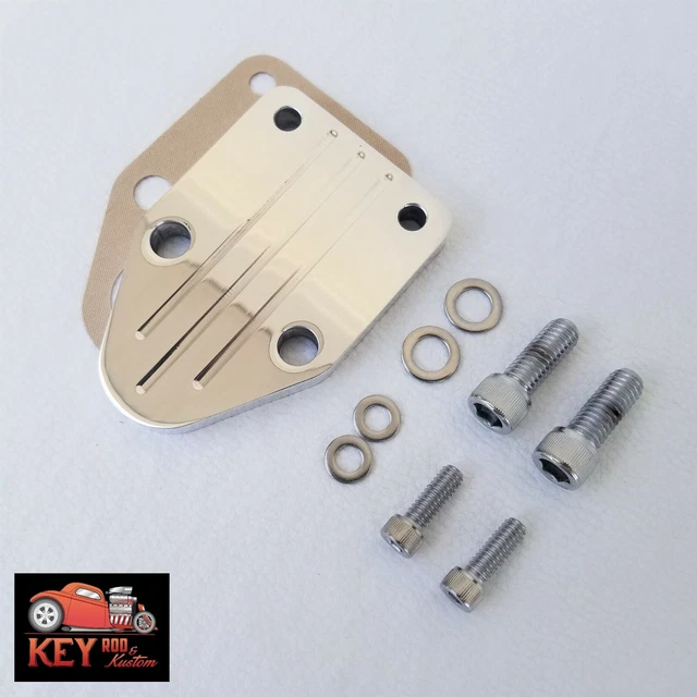 SMALL BLOCK CHEVY Polished Aluminum Fuel Pump Block Off Plate SBC 327