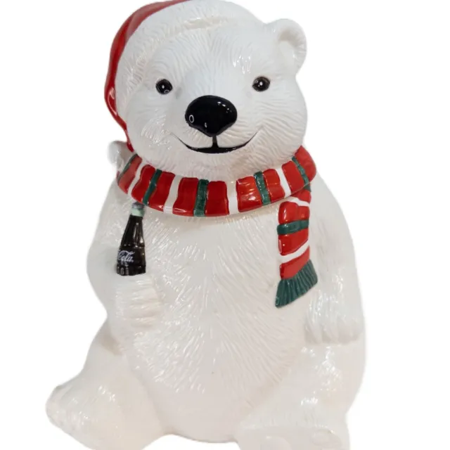 1996 Coca Cola Polar Bear Cookie Jar Ceramic Coke White Medium Holiday