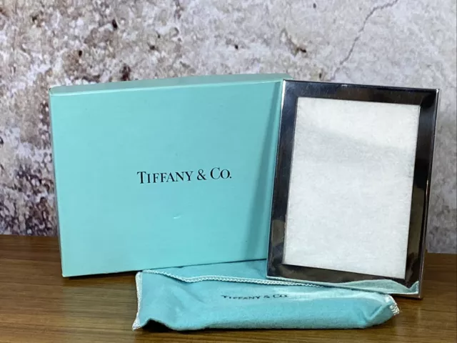 Tiffany and Co 3X4.5" Pewter Picture Frame With Easel Box Storage Bag C6