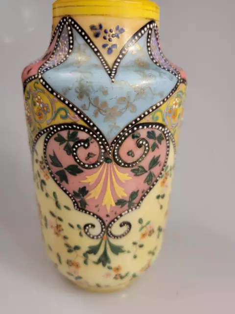 Gorgeous Handpainted Enamel Milk Glass Bohemian Czeck Vase
