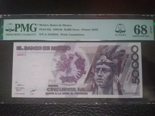 *(Highest Graded, Pmg 68)*, Mexico, 50,000 Pesos, Epq, Top Pop, Superb Gem, Unc.
