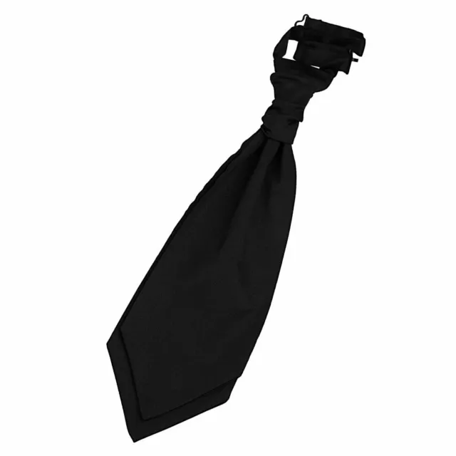 Black Mens Pre-Tied Wedding Ruche Cravat Satin Plain Solid by DQT