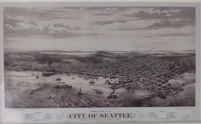 Bird's-eye View City Of Seattle Puget Sound Washington Territory 1878 Print