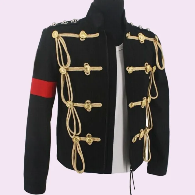 Royal Michael Jackson England Military Black / Gold Braid Wool Coat   100% Wool