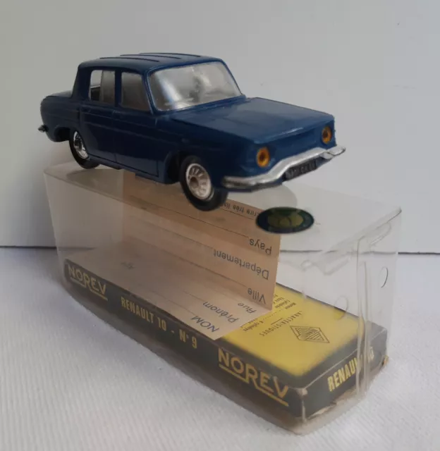 Renault 10 R10 en plastique NOREV 1/43° (1965) + boîte d'origine et coupon