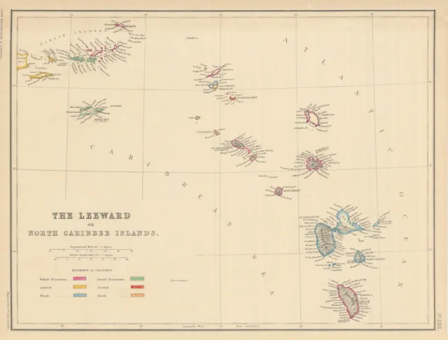 Leeward or North Caribbean Islands. Virgin Is. Antigua St. Kitts. LOWRY 1860 map