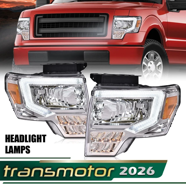 LED DRL FIT For 0914 Ford F150 F150 Chrome Amber Projector Headlight