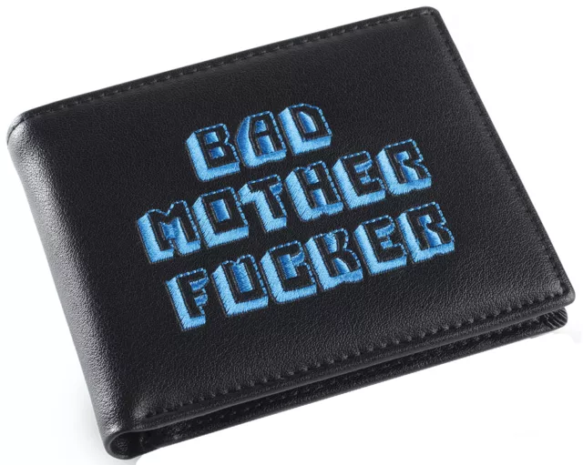 Black Blue Embroidered Bad Mother Fu**er Leather Wallet As Seen in Pulp Fiction