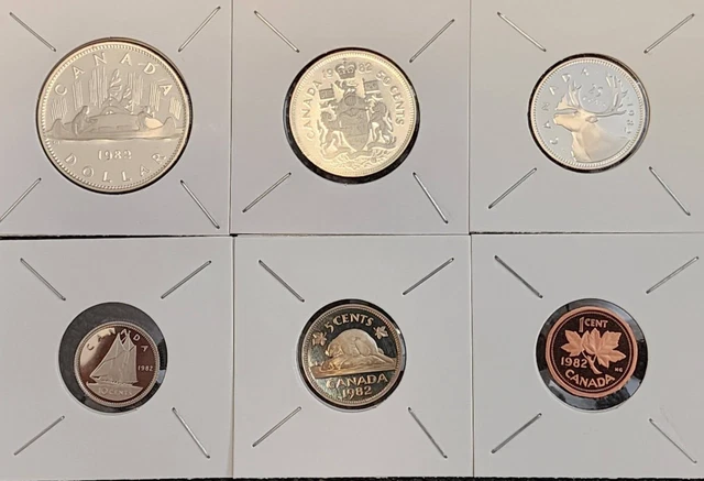 1982 Canada  1, 5, 10, 25, 50 Cents, $1 Dollar 6 Coin Proof Set  - UNC - # 28123