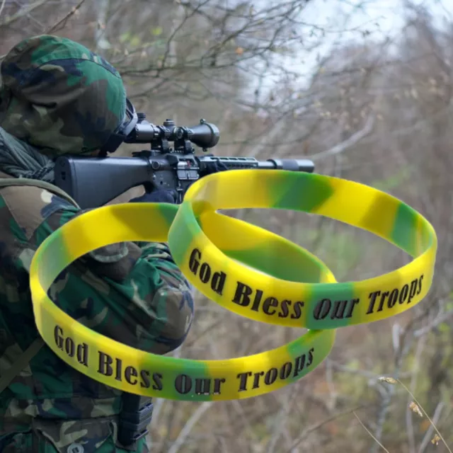 2 X God Bless Our Troops silicone bracelet wristbands