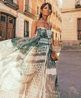 ZARA NEW SS19 GREEN PRINTED STRAPPY DRESS Size XS Ref. 2821/587