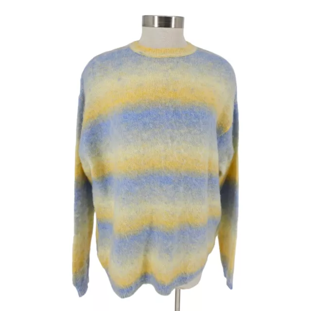 ASOS Fuzzy Sweater Yellow Blue Ombre Striped Long Sleeve Knit Pullover NWT XS