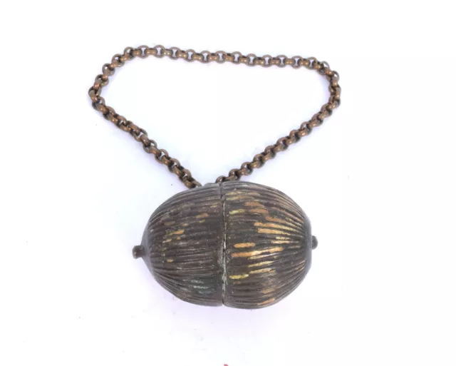 Great Old Vintage Collectible Unique Betel Lime Paste Box with chain. i22-6