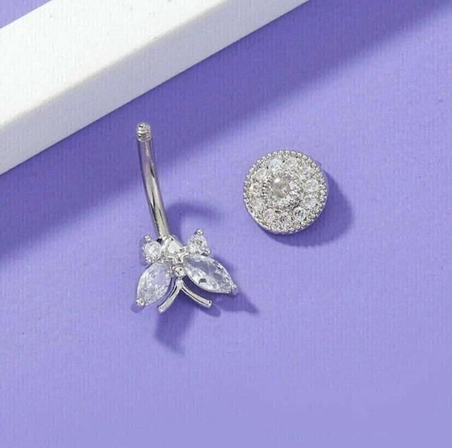 2Ct Round Moissanite Butterfly Belly Button Navel Ring In 14K White Gold Plated