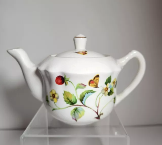 *READ* Small James Kent Old Foley Strawberry Floral Teapot England Staffordshire