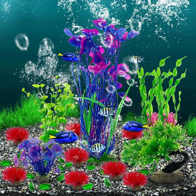 Aquarium Plants 14 Pack Betta Fish Tank Accessories plus Aquarium Gravel for Aqu