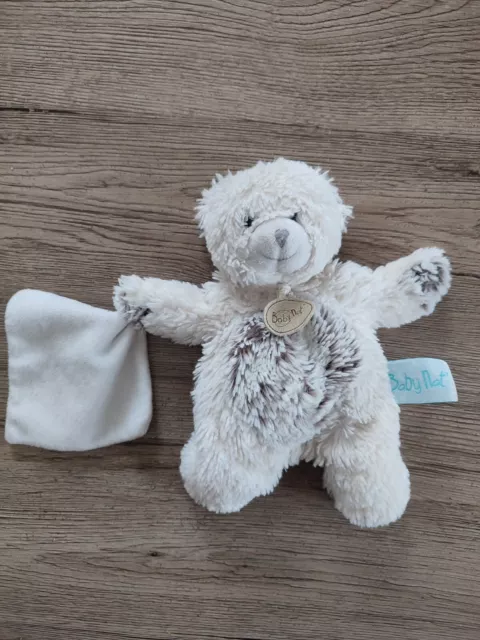Doudou Peluche Ours Avec Mouchoir Blanc Gris Marron Les Flocons BabyNat