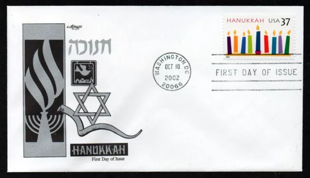 Usa, Scott # 3672, Artmaster Fdc Cover Of Hanukkah Holiday, Menorah Candles 2002