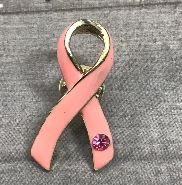 Pink Ribbon Rhinestone Breast Cancer Awareness Lapel Hat Jacket Backpack Bag Pin