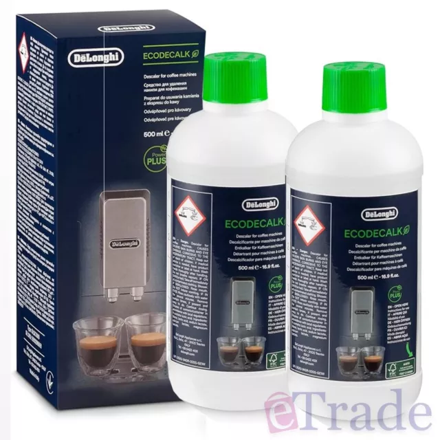 DeLonghi Descaler x2 -- Cleaner Espresso Coffee Machine in 500ml - EcoDecalk