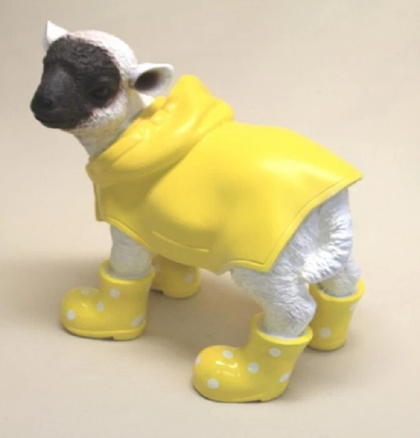 Dekofigur Schaf Mit Regenmantel - Gartenfigur Lamm 55cm, Gelb Mit Hut & Gummistiefeln