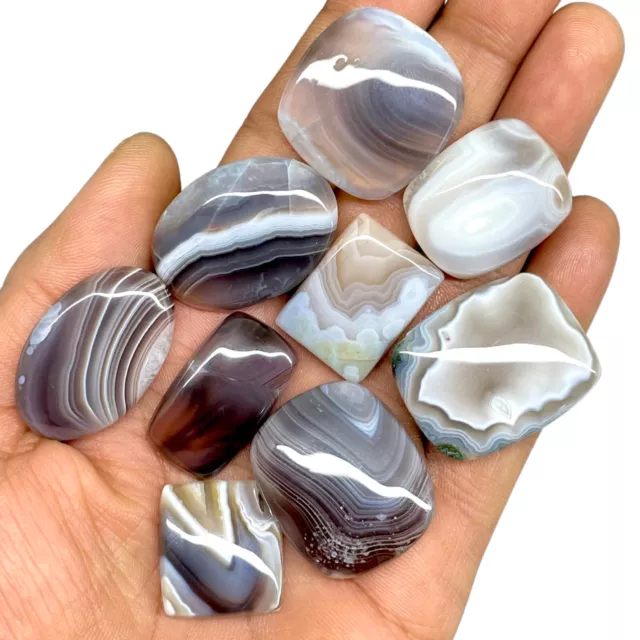 9 Pcs Natural Botswana Agate 21-30mm Huge Untreated Loose Cabochon Gemstones